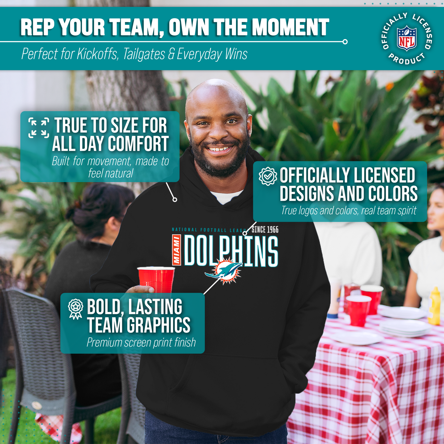 Miami Dolphins NFL Adult Unisex Modern Endzone Soft Fleece Hooded Sweatshirt - Black