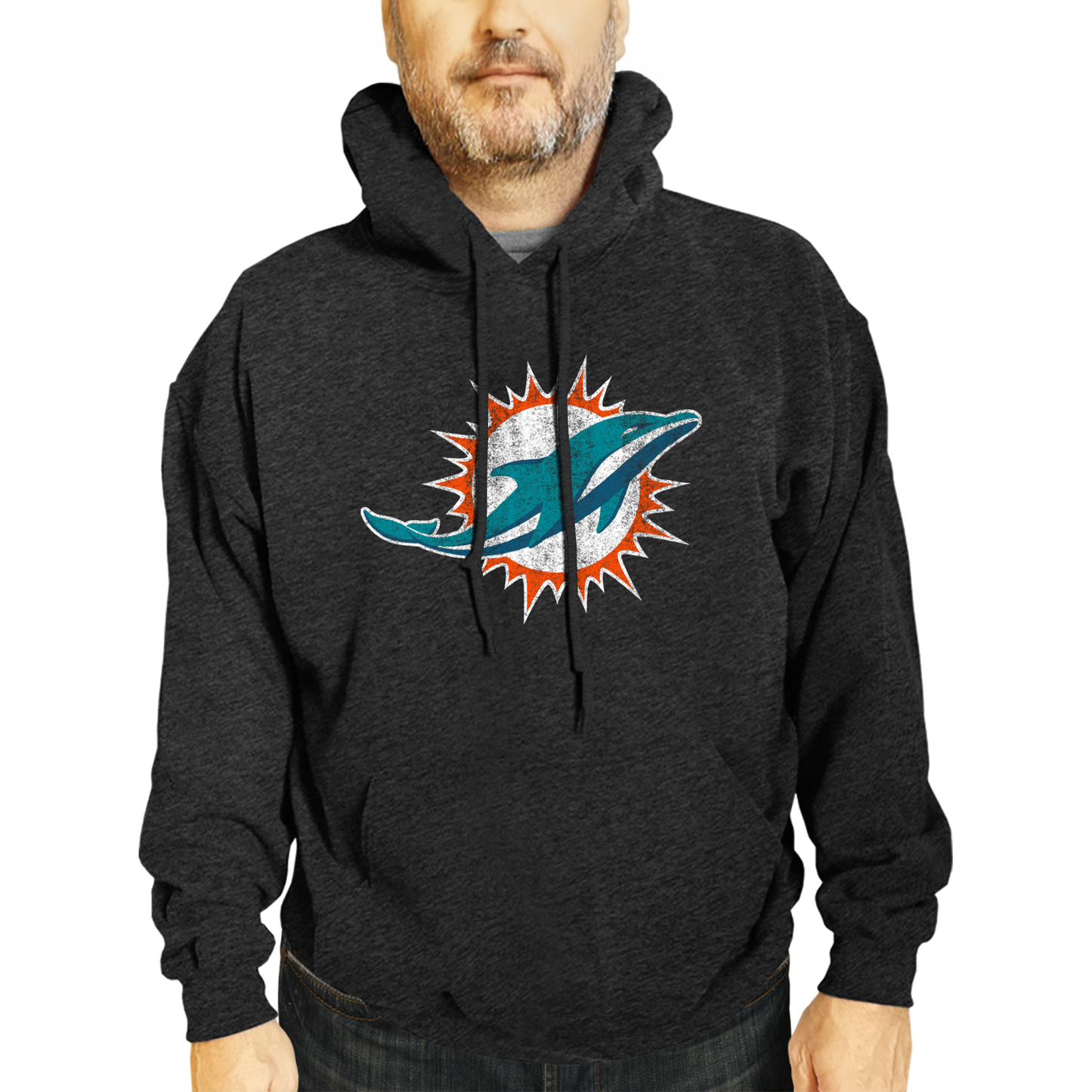 Miami Dolphins NFL Adult Unisex Modern Throwback Ultra Soft Fleece Hooded Sweatshirt - Black