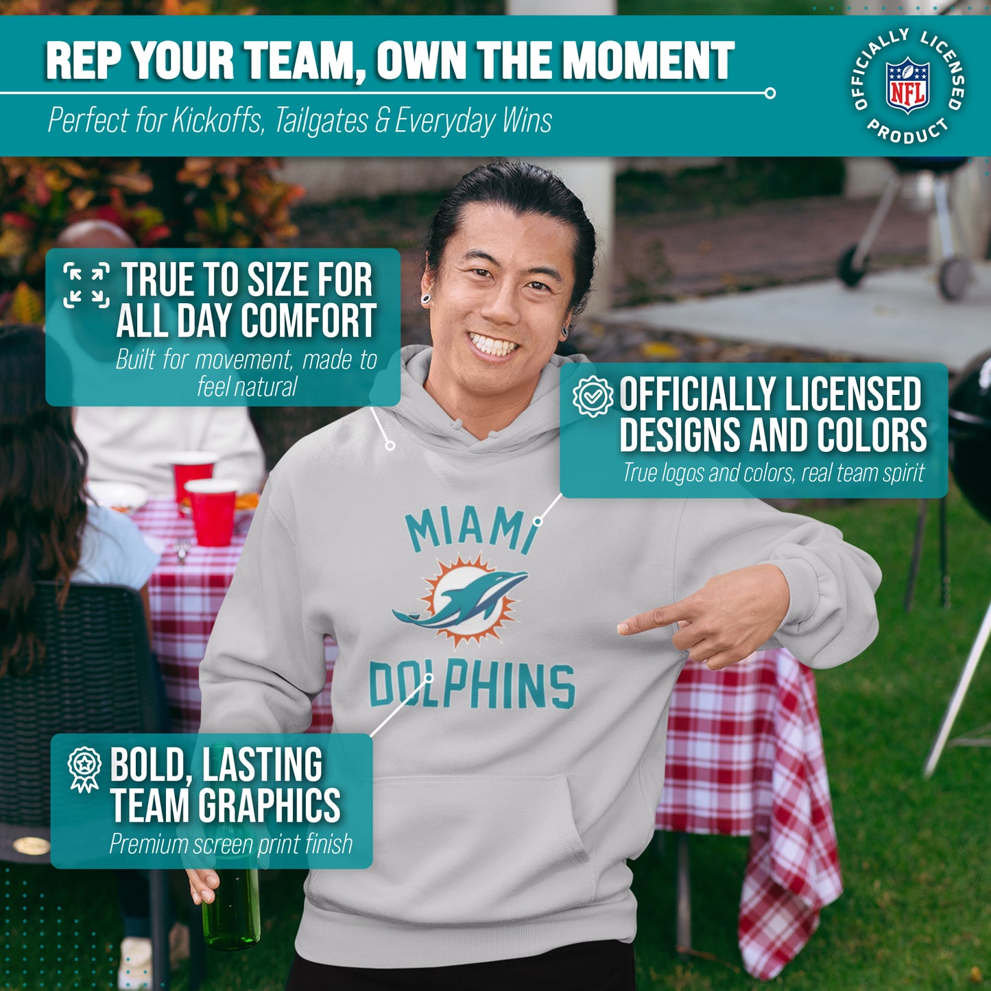 Miami Dolphins NFL Adult Gameday Hooded Sweatshirt - Gray