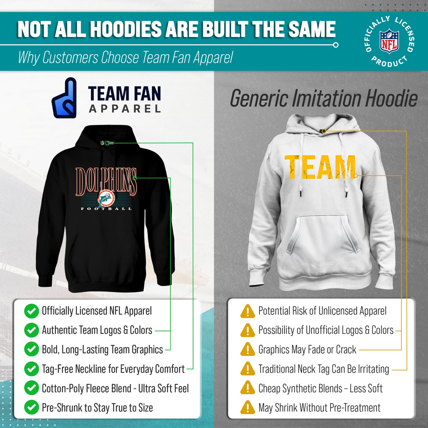 Miami Dolphins NFL Adult Unisex Overtime Blueprint Soft Fleece Hooded Sweatshirt - Black