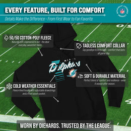 Miami Dolphins NFL Adult Unisex Retro Script Ultra Soft Fleece Hooded Sweatshirt - Black