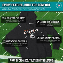 Miami Dolphins Adult NFL Football Helmet Heather Hooded Sweatshirt  - Charcoal
