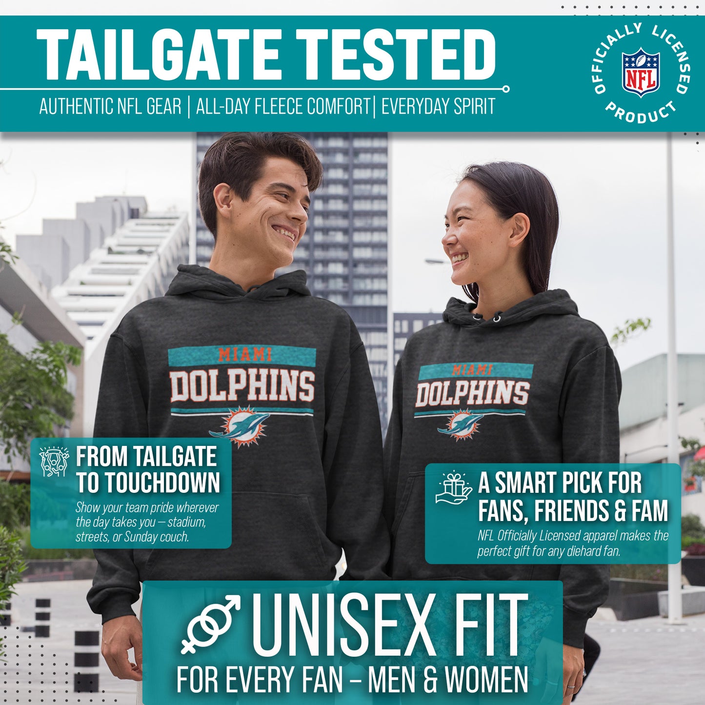 Miami Dolphins NFL Adult Gameday Charcoal Hooded Sweatshirt - Charcoal