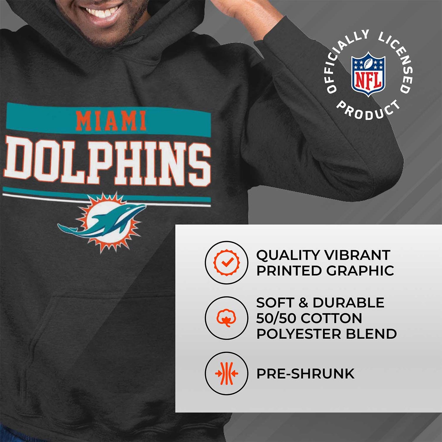 Miami Dolphins NFL Adult Gameday Charcoal Hooded Sweatshirt - Charcoal