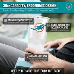 Miami Dolphins NFL 30oz Gameday Stainless Steel Tumbler - White