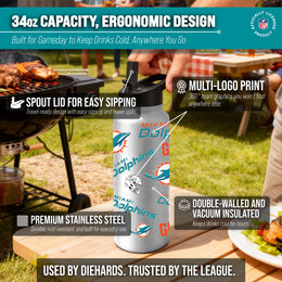 Miami Dolphins NFL 34oz Quencher Stainless Steel Insulated Water Bottle - White