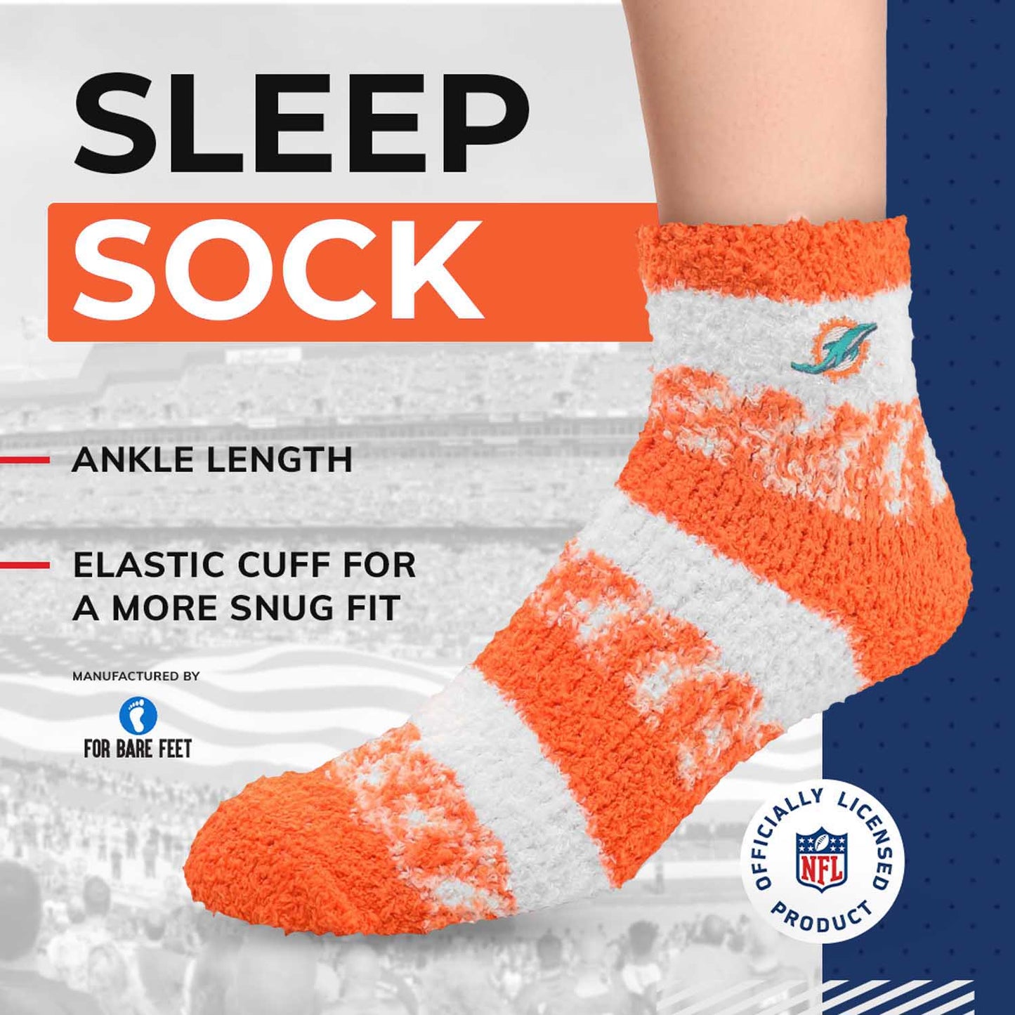 Miami Dolphins Women's NFL Football Cozy Soft Sleep Socks - Orange