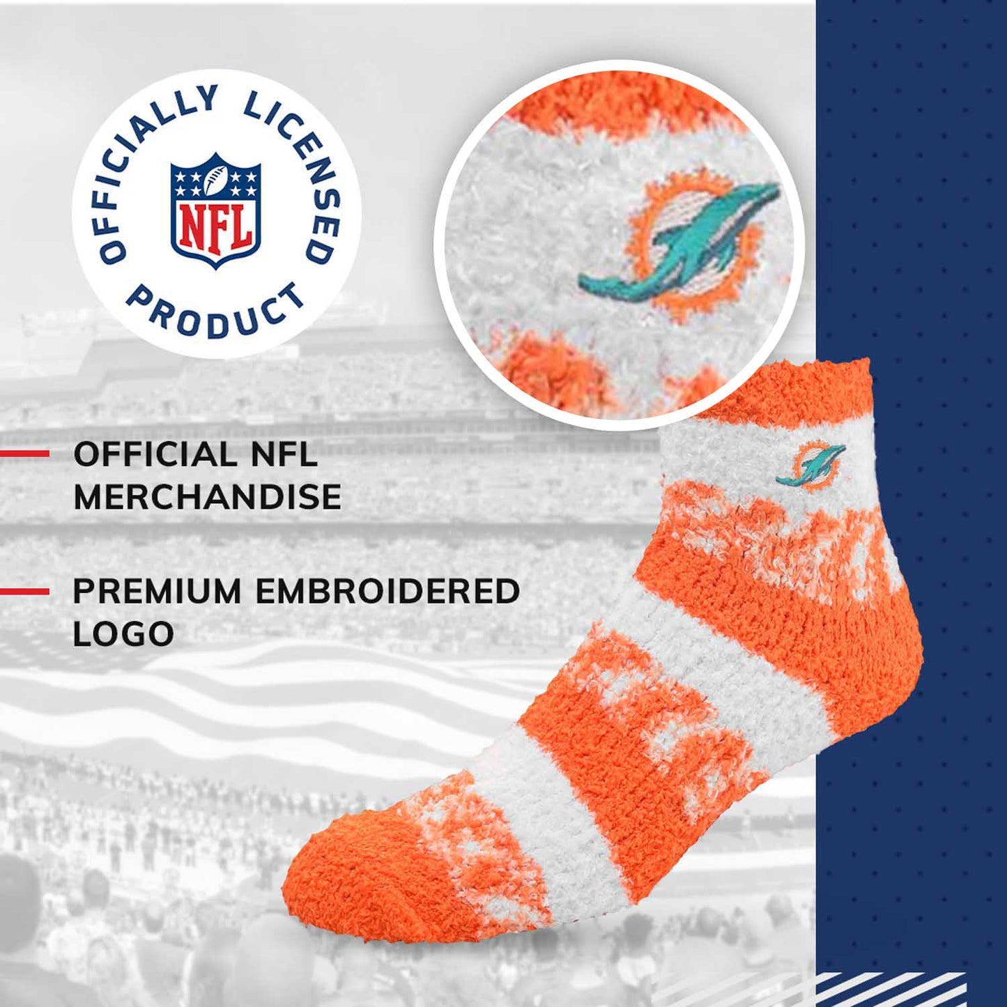 Miami Dolphins Women's NFL Football Cozy Soft Sleep Socks - Orange