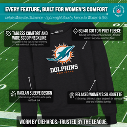 Miami Dolphins Women's NFL Ultimate Fan Logo Slouchy Crewneck -Tagless Fleece Lightweight Pullover - Charcoal