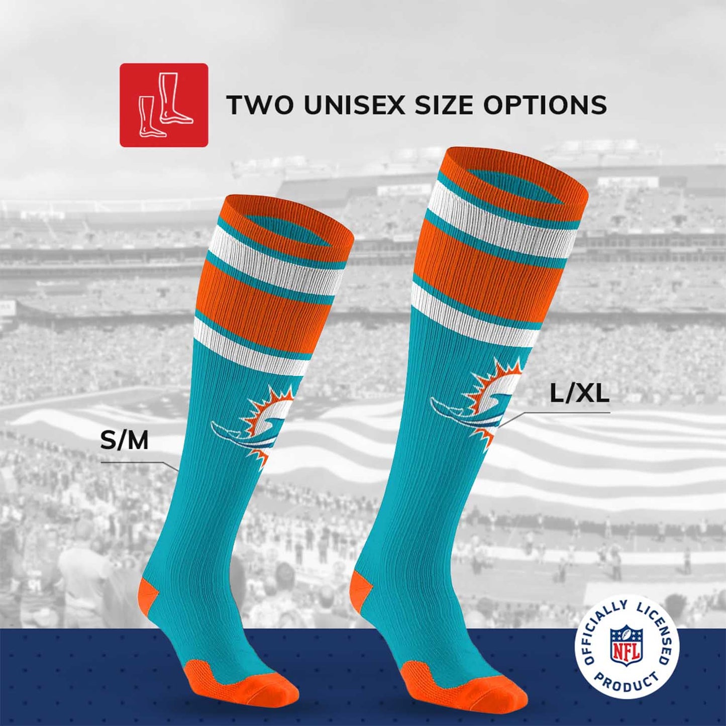 Miami Dolphins NFL Adult Knee High-Performance Socks - Aqua