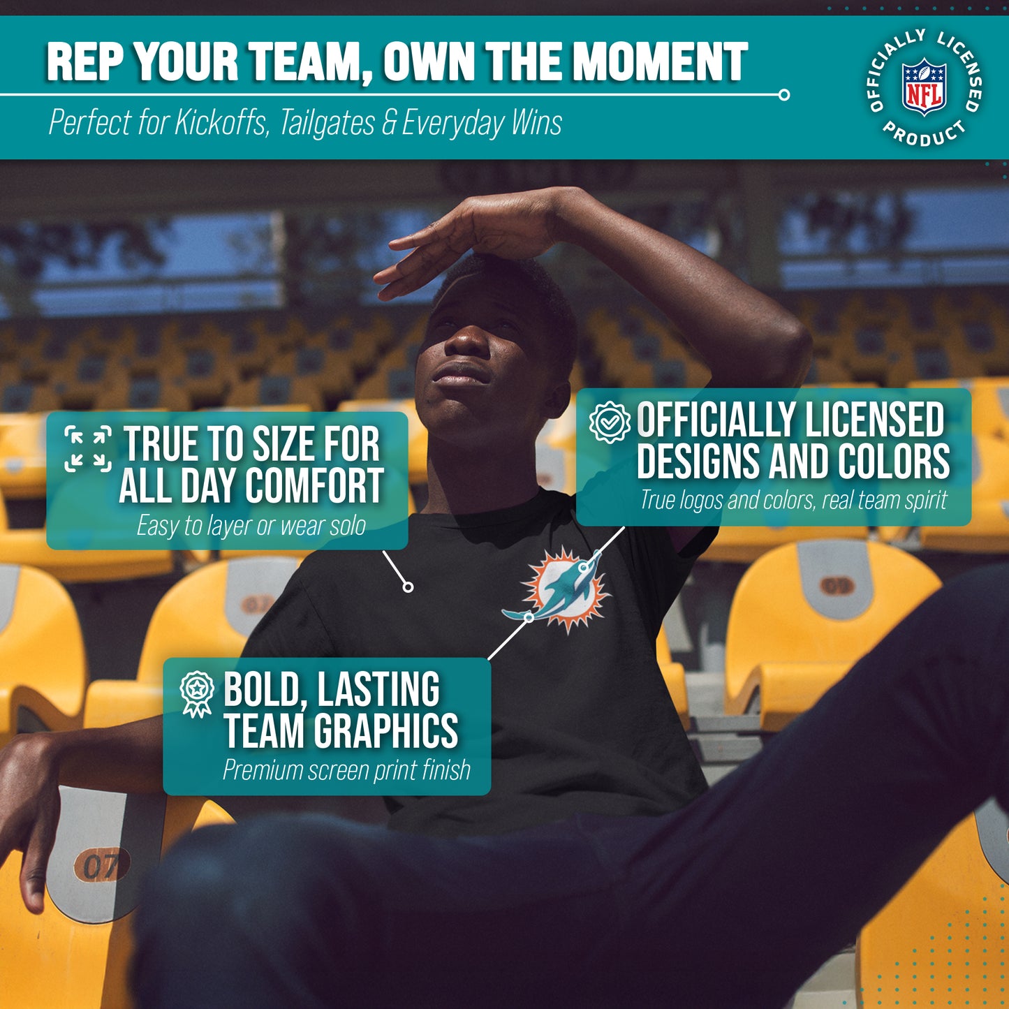 Miami Dolphins NFL Pro Football Final Countdown Adult Cotton-Poly Short Sleeved T-Shirt For Men & Women - Black
