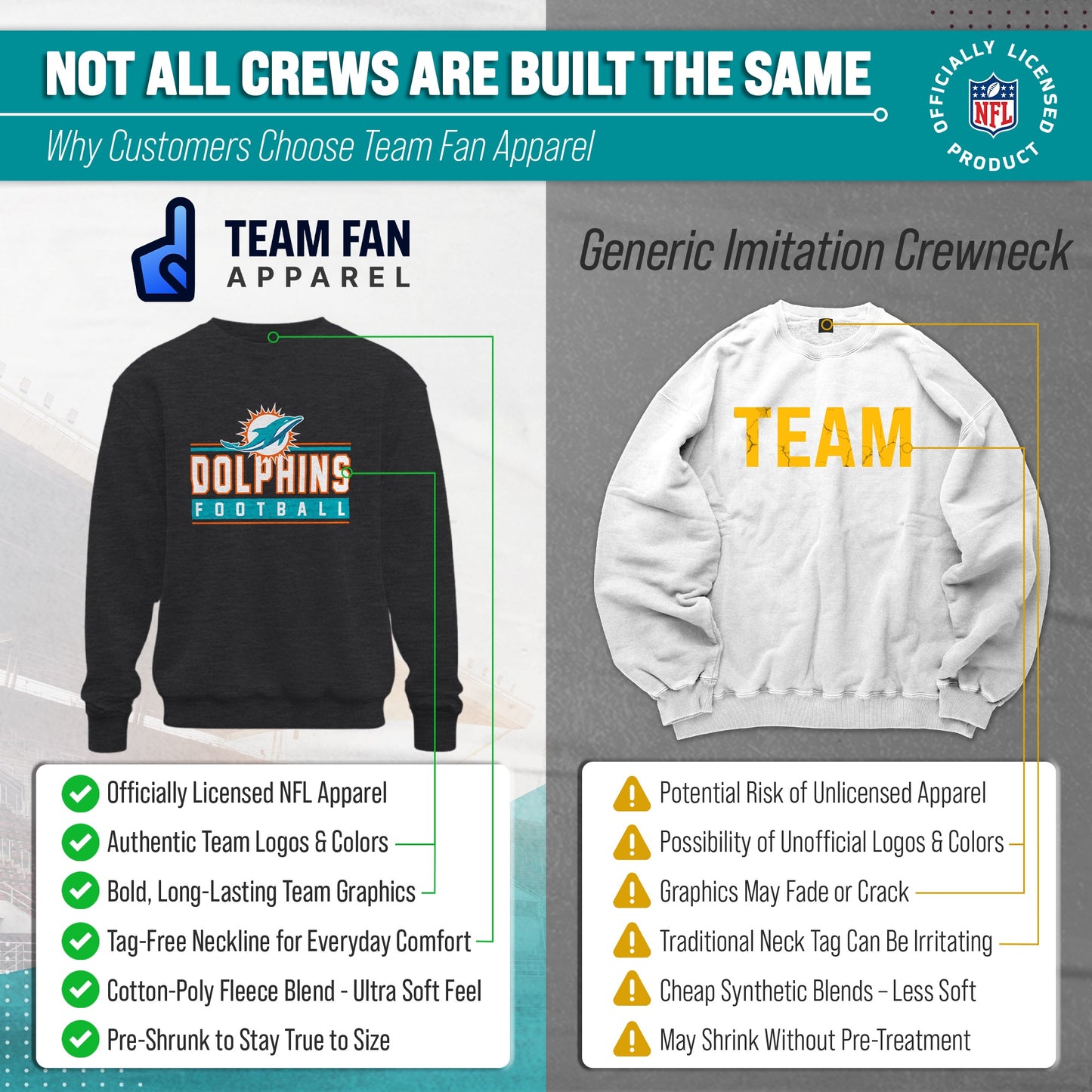 Miami Dolphins NFL Adult True Fan Crewneck Sweatshirt - Charcoal