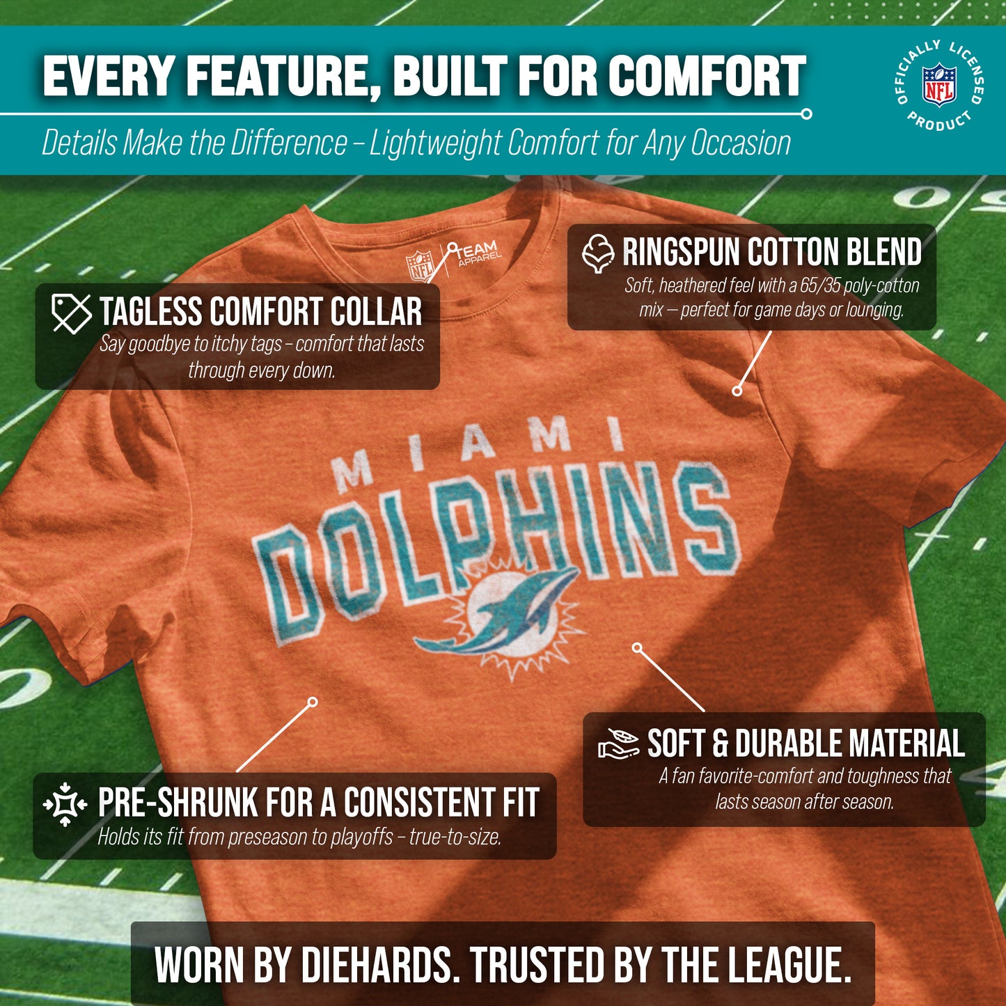 Miami Dolphins NFL Starting Fresh Short Sleeve Heather T-Shirt - Orange