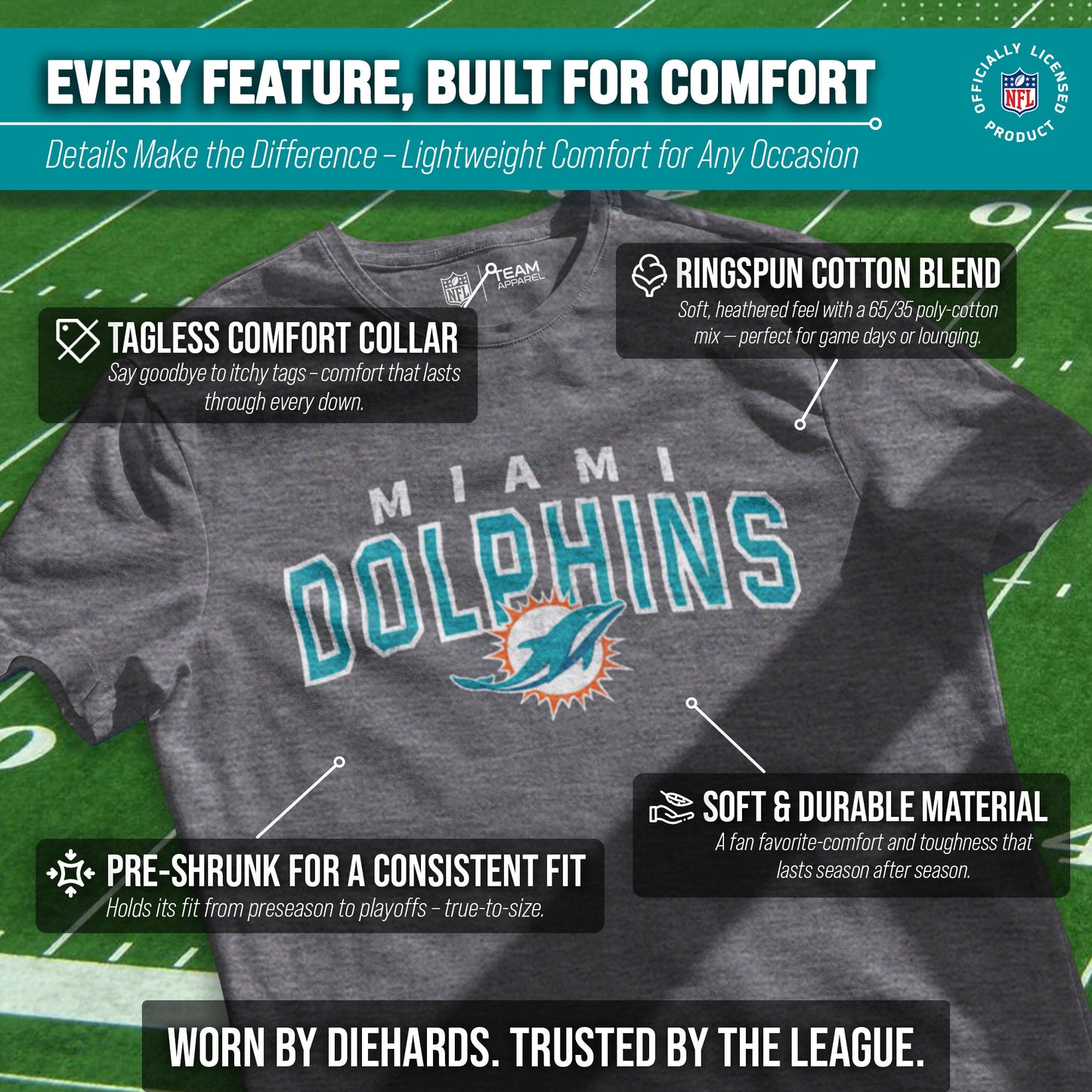 Miami Dolphins NFL Starting Fresh Short Sleeve Heather T-Shirt - Sport Gray