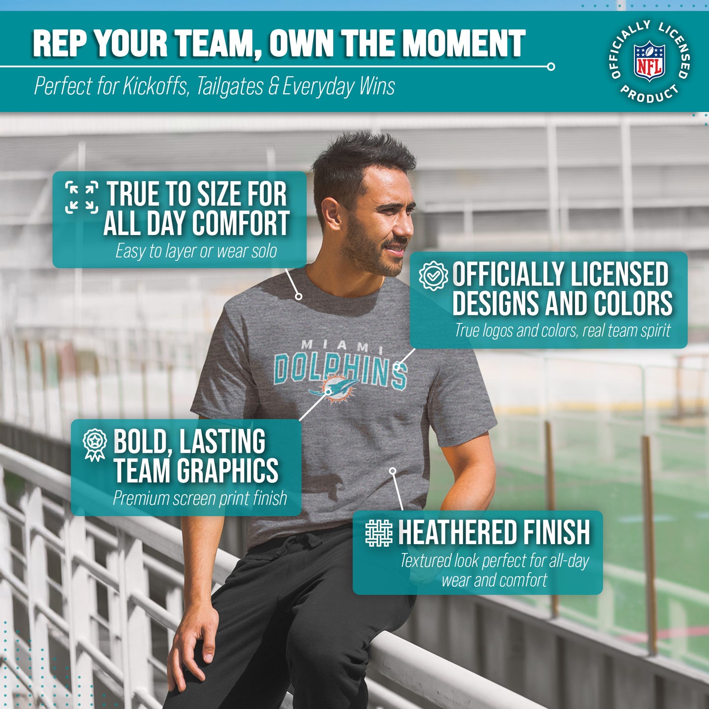 Miami Dolphins NFL Starting Fresh Short Sleeve Heather T-Shirt - Sport Gray