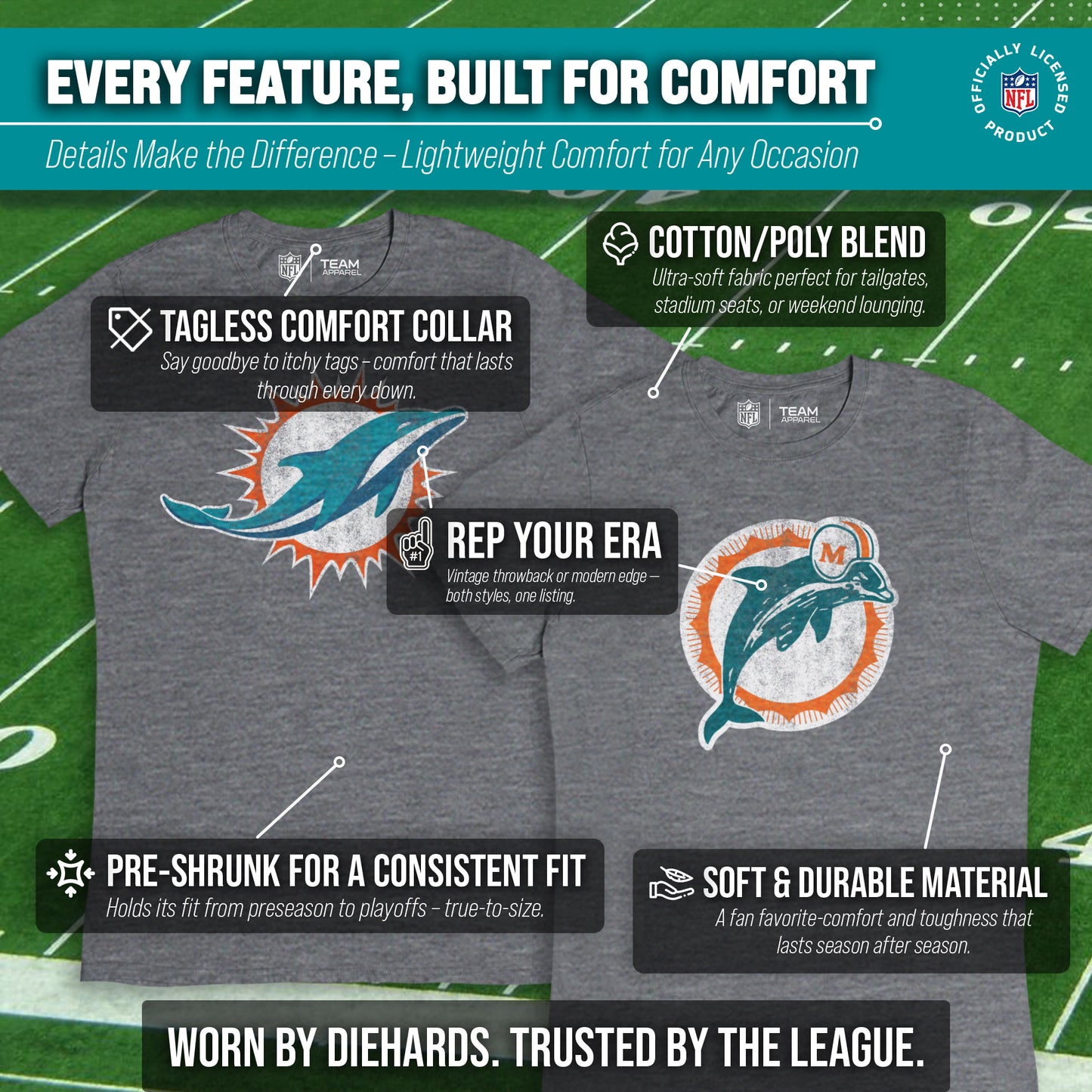 Miami Dolphins NFL Modern Throwback T-shirt - Gray