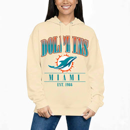 Miami Dolphins Ladies NFL Starstruck Fleece Pullover Hooded Sweatshirt - Cream