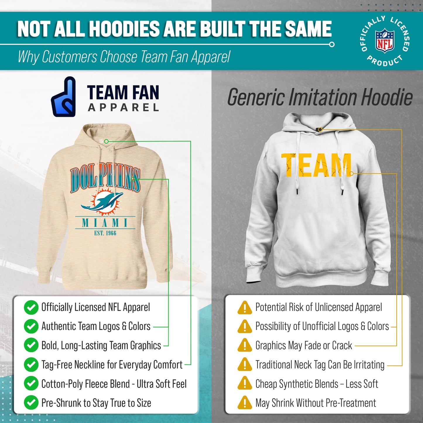 Miami Dolphins Ladies NFL Starstruck Fleece Pullover Hooded Sweatshirt - Cream