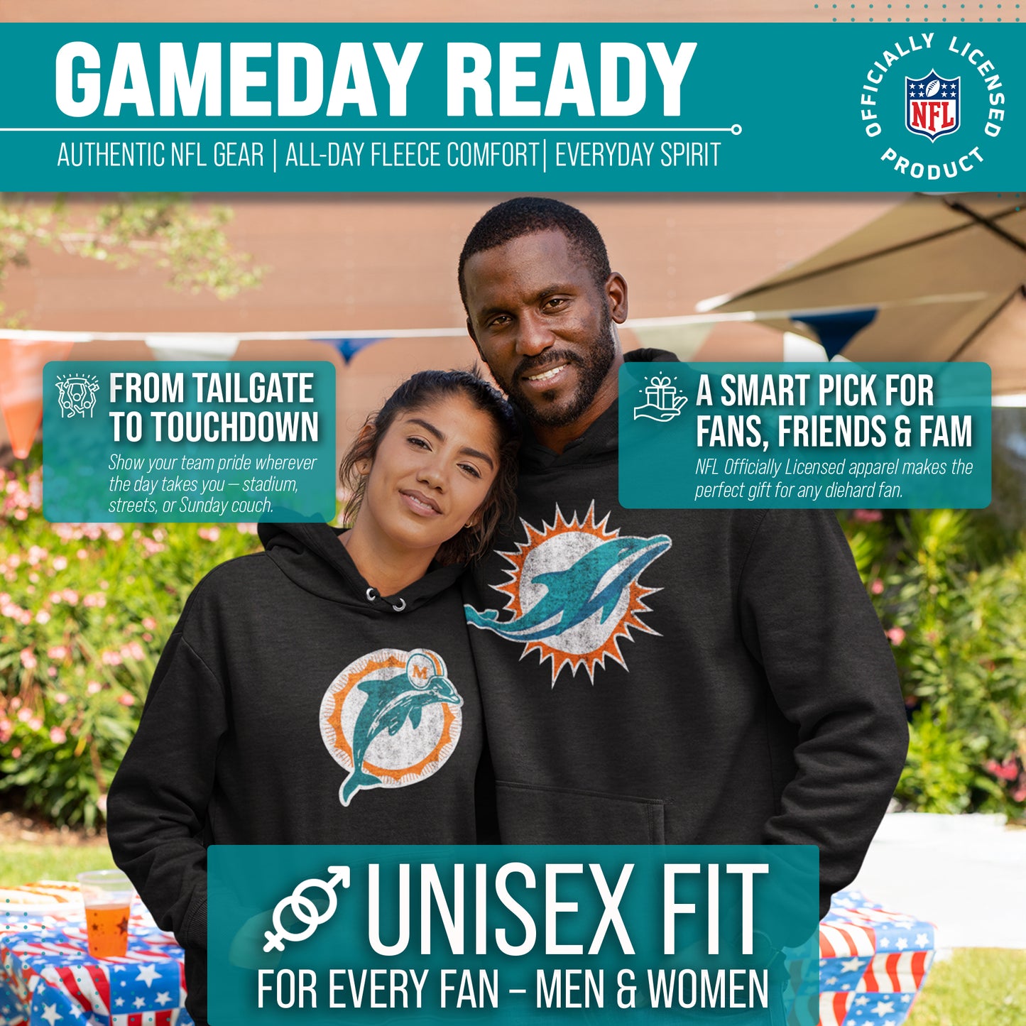 Miami Dolphins NFL Adult Unisex Modern Throwback Ultra Soft Fleece Hooded Sweatshirt - Black