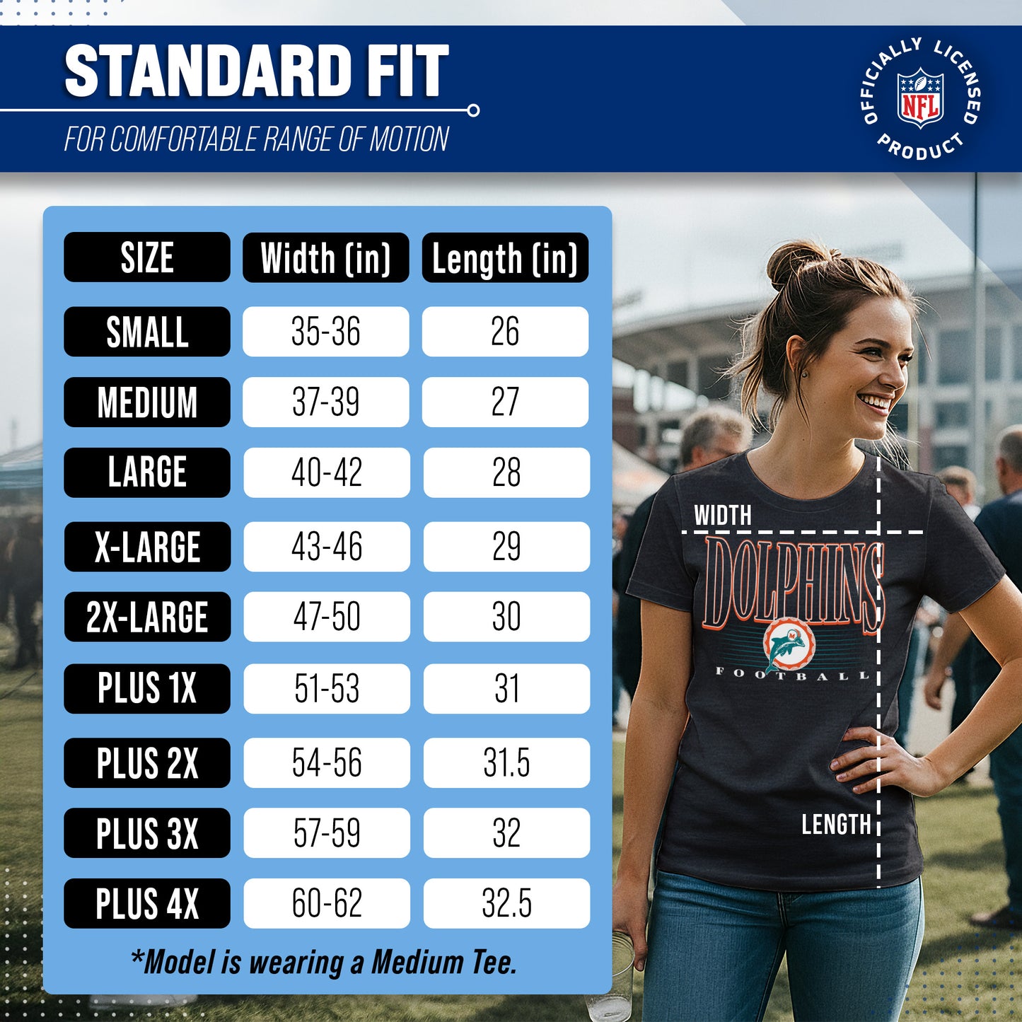 Miami Dolphins NFL Womens Overtime Blueprint Tag-Less T-Shirt - Black