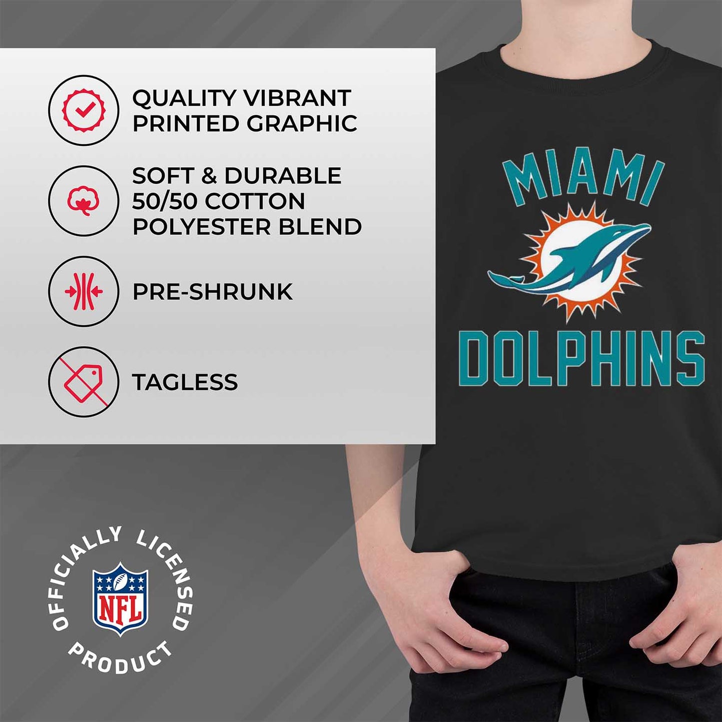 Miami Dolphins NFL Youth Gameday Football T-Shirt - Black