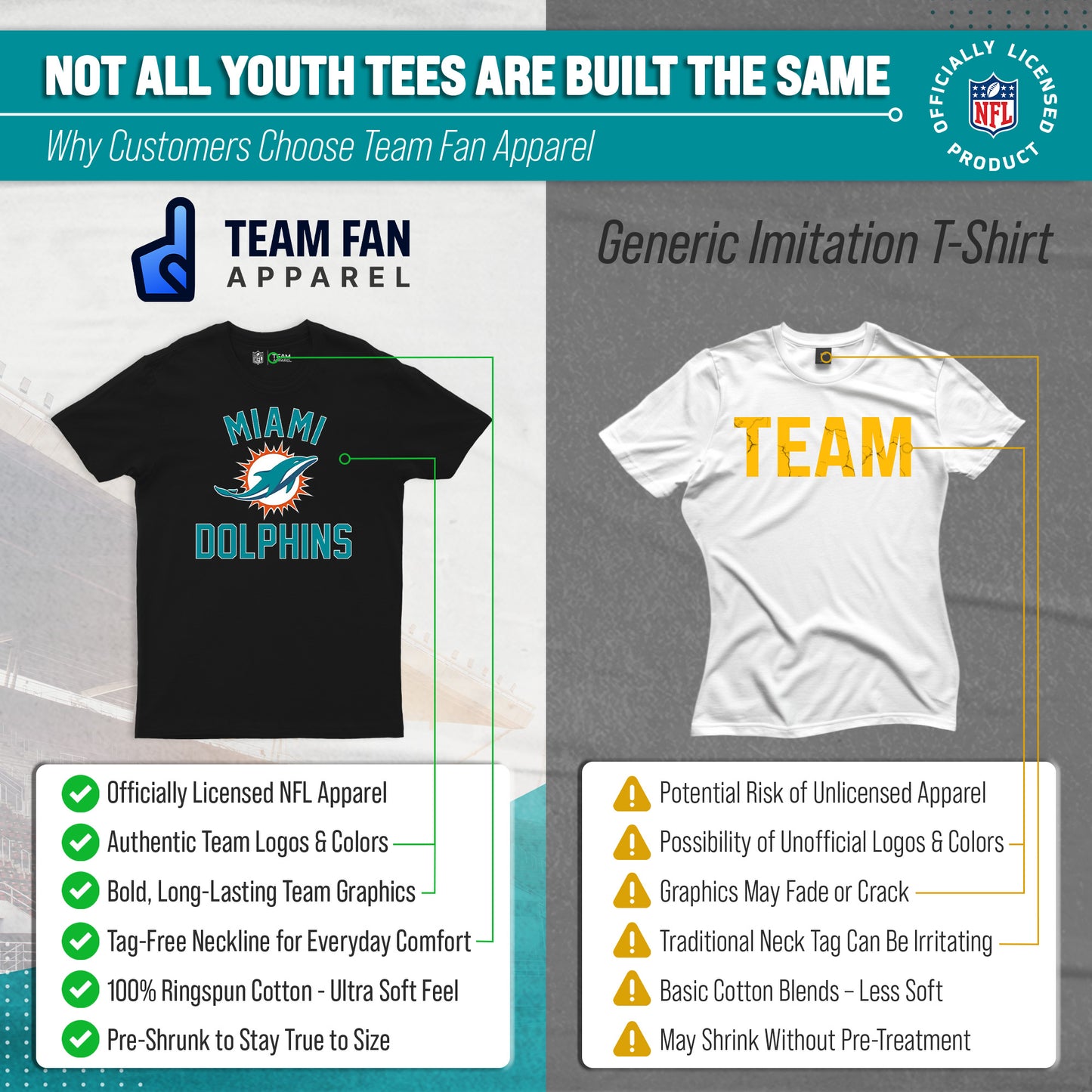 Miami Dolphins NFL Youth Gameday Football T-Shirt - Black