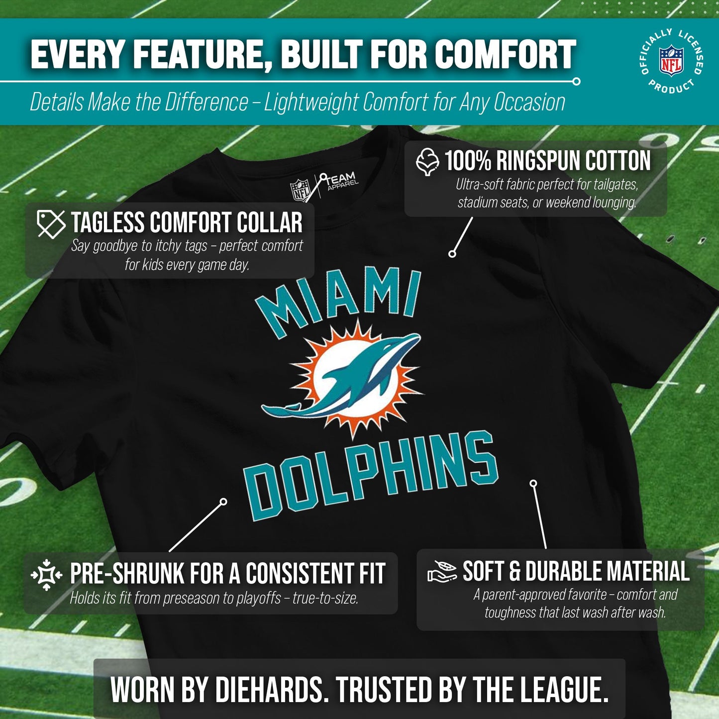 Miami Dolphins NFL Youth Gameday Football T-Shirt - Black
