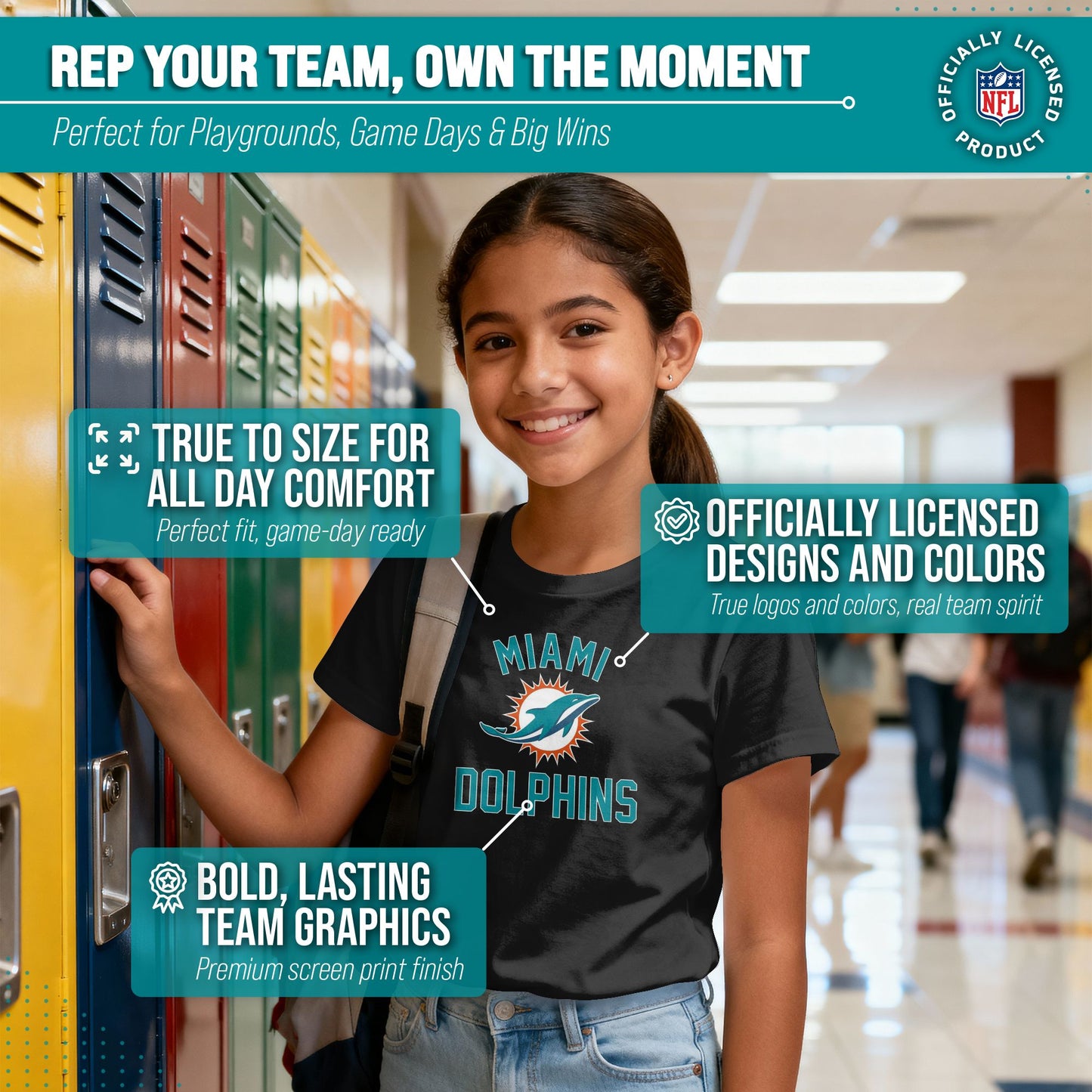 Miami Dolphins NFL Youth Gameday Football T-Shirt - Black