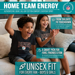 Miami Dolphins NFL Youth Overtime Blueprint Football T-Shirt Unisex Tag Free Comfortable - Black