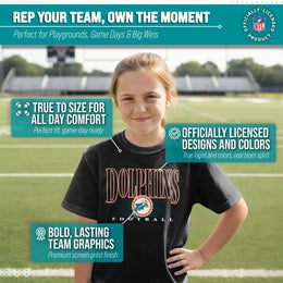 Miami Dolphins NFL Youth Overtime Blueprint Football T-Shirt Unisex Tag Free Comfortable - Black