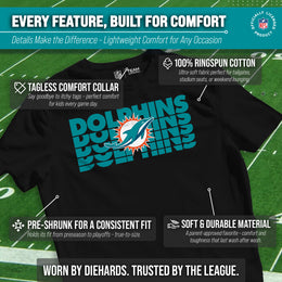 Miami Dolphins NFL Youth Repeating Logo Football T-Shirt Unisex Tag Free Comfortable - Black