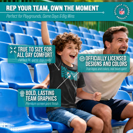 Miami Dolphins NFL Youth Repeating Logo Football T-Shirt Unisex Tag Free Comfortable - Black