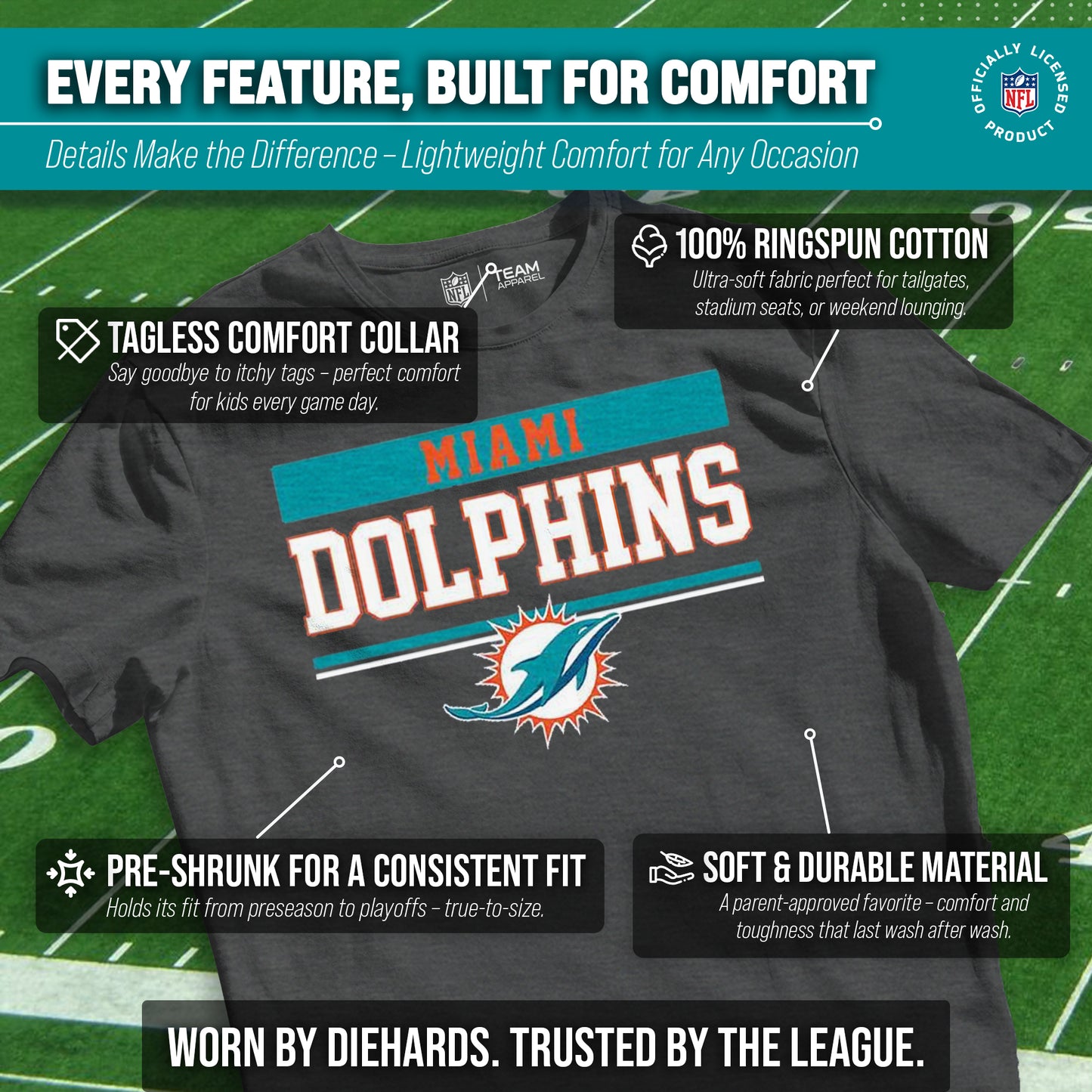 Miami Dolphins NFL Youth Short Sleeve Charcoal T Shirt - Charcoal