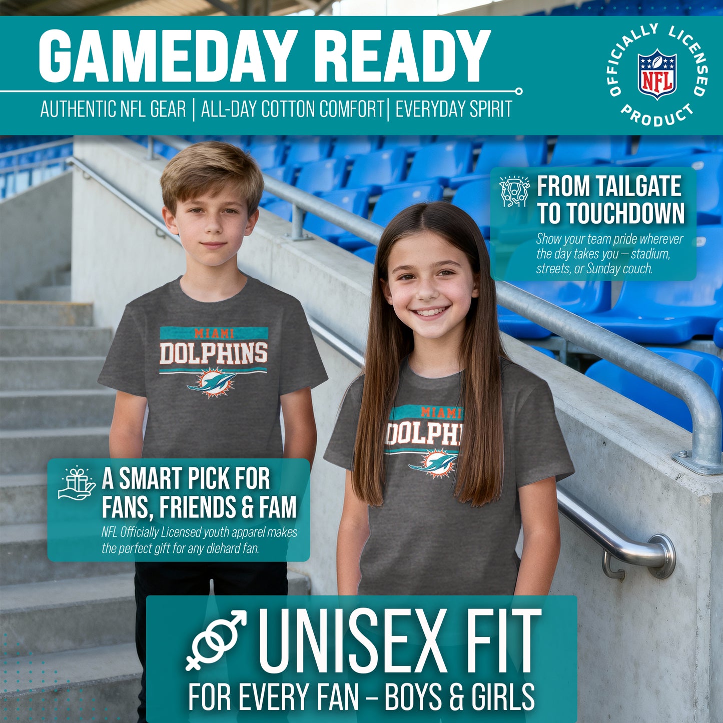 Miami Dolphins NFL Youth Short Sleeve Charcoal T Shirt - Charcoal