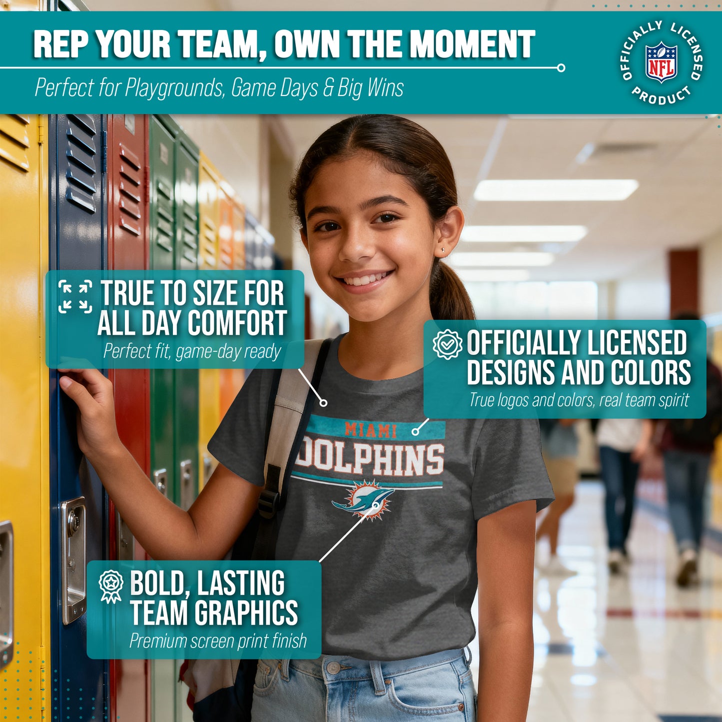 Miami Dolphins NFL Youth Short Sleeve Charcoal T Shirt - Charcoal