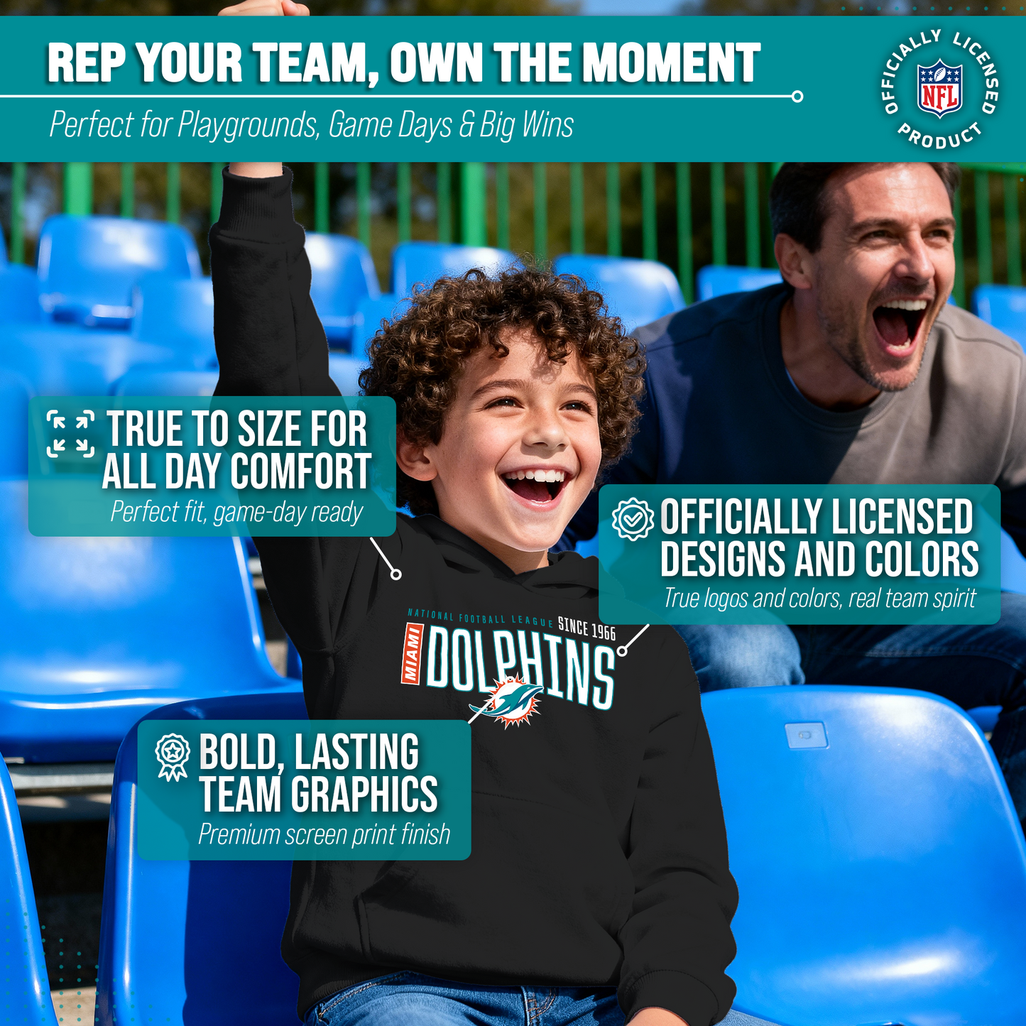 Miami Dolphins NFL Youth Modern Endzone Football Fleece Hooded Sweatshirt - Black