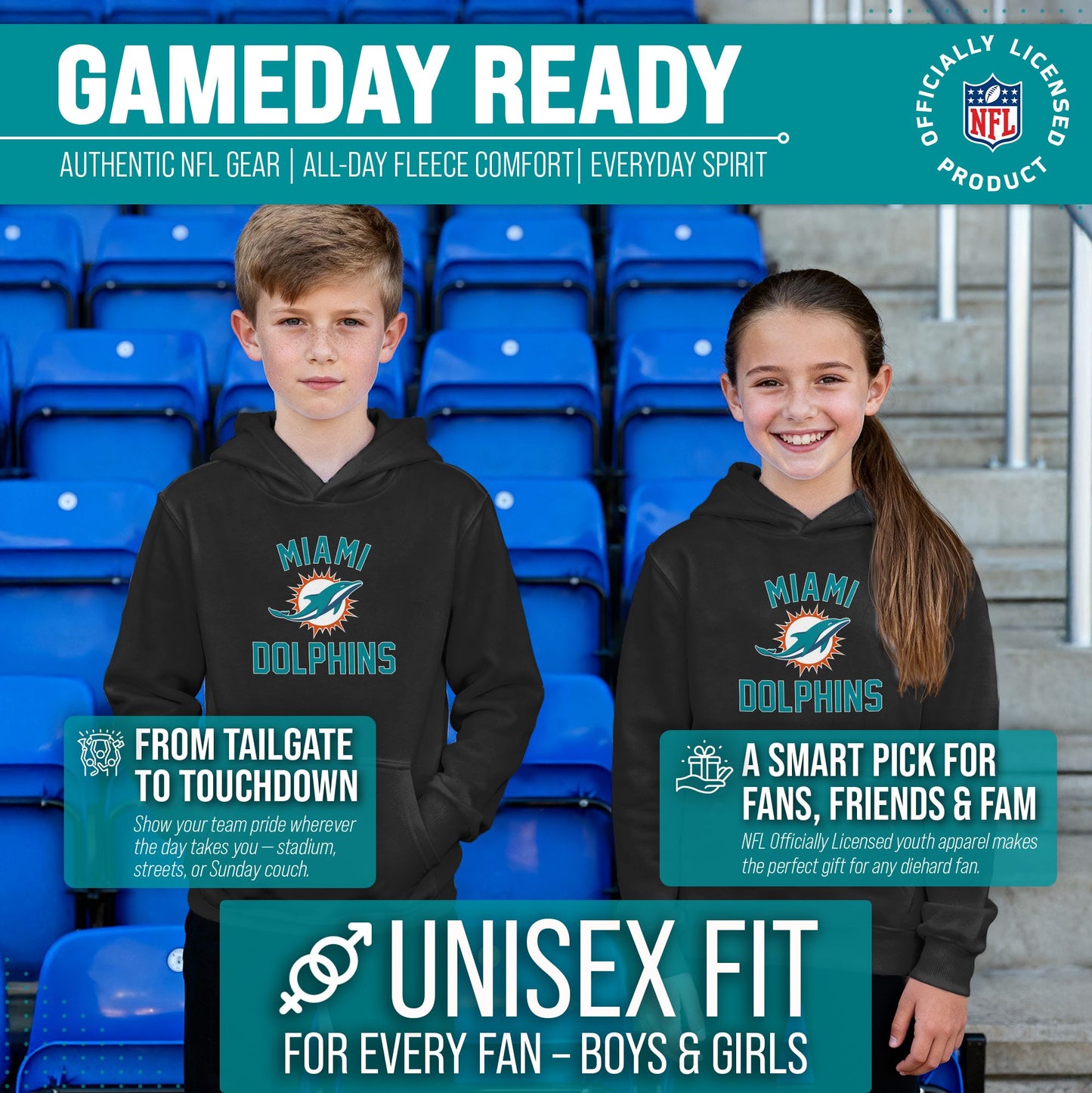 Miami Dolphins NFL Youth Gameday Hooded Sweatshirt - Black