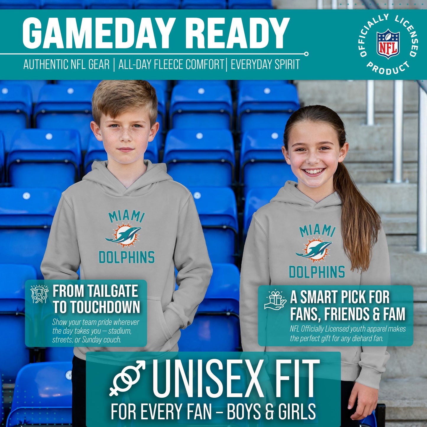 Miami Dolphins NFL Youth Gameday Hooded Sweatshirt - Gray