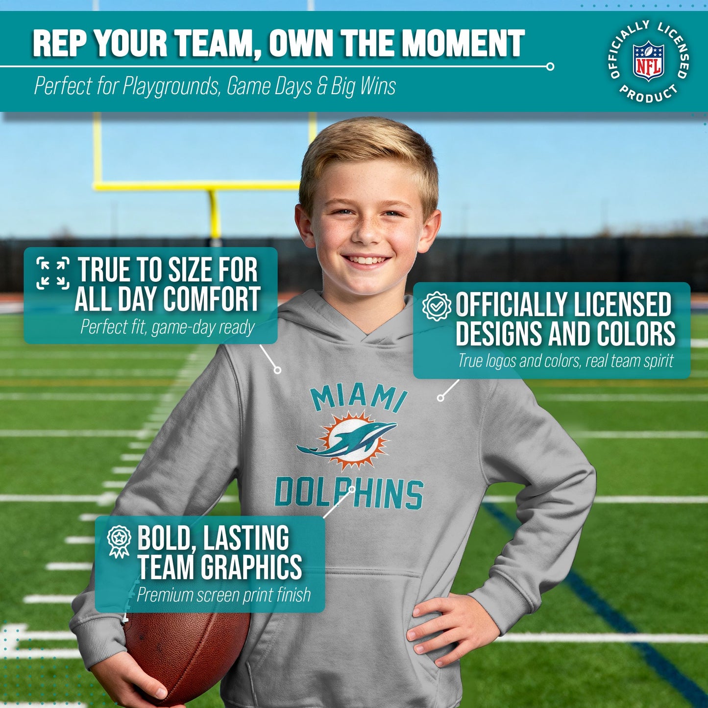 Miami Dolphins NFL Youth Gameday Hooded Sweatshirt - Gray