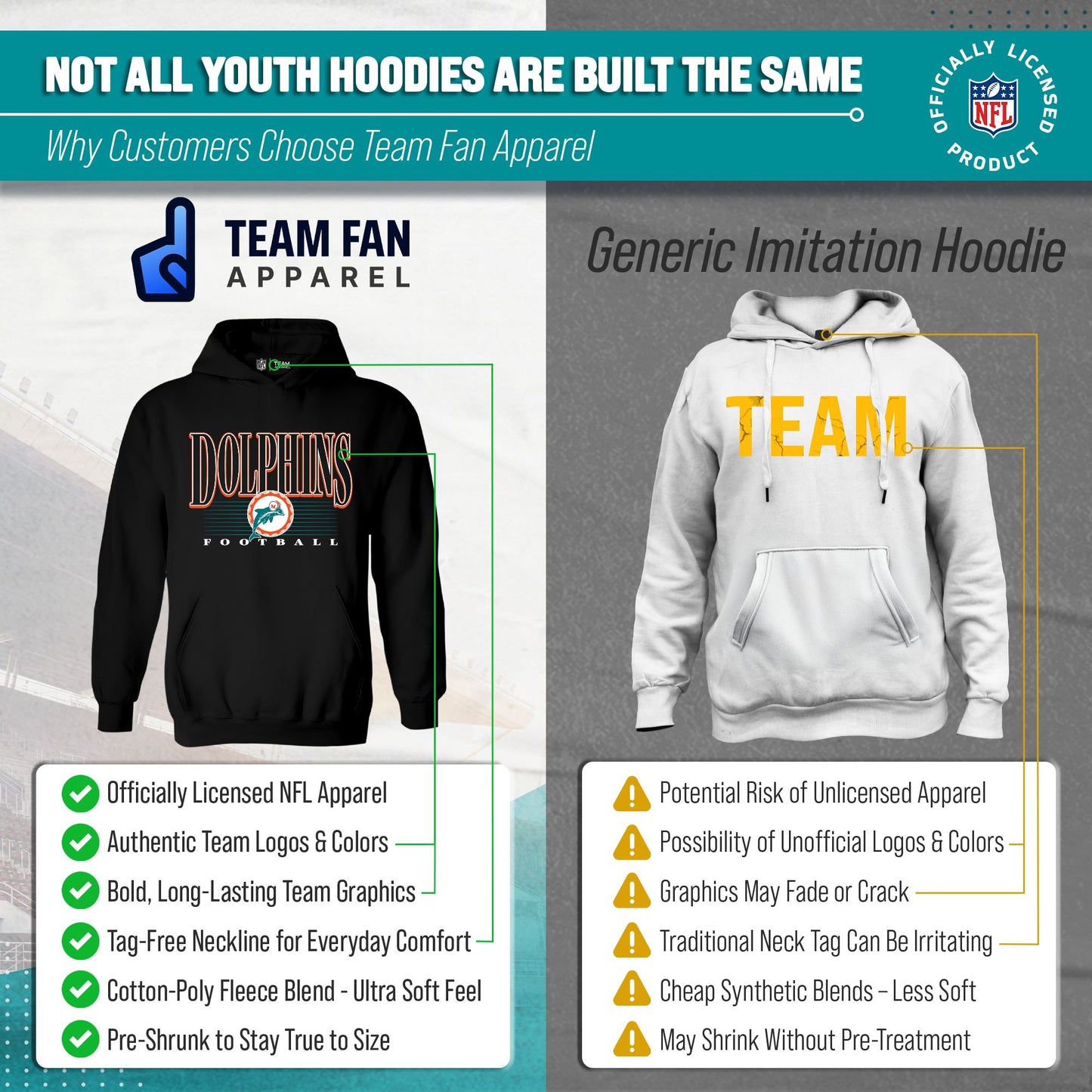 Miami Dolphins NFL Youth Overtime Blueprint Football Fleece Hooded Sweatshirt - Black