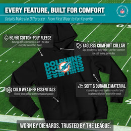 Miami Dolphins NFL Youth Repeating Logo Football Fleece Hooded Sweatshirt - Black