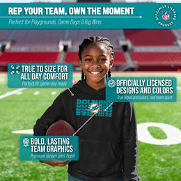 Miami Dolphins NFL Youth Repeating Logo Football Fleece Hooded Sweatshirt - Black