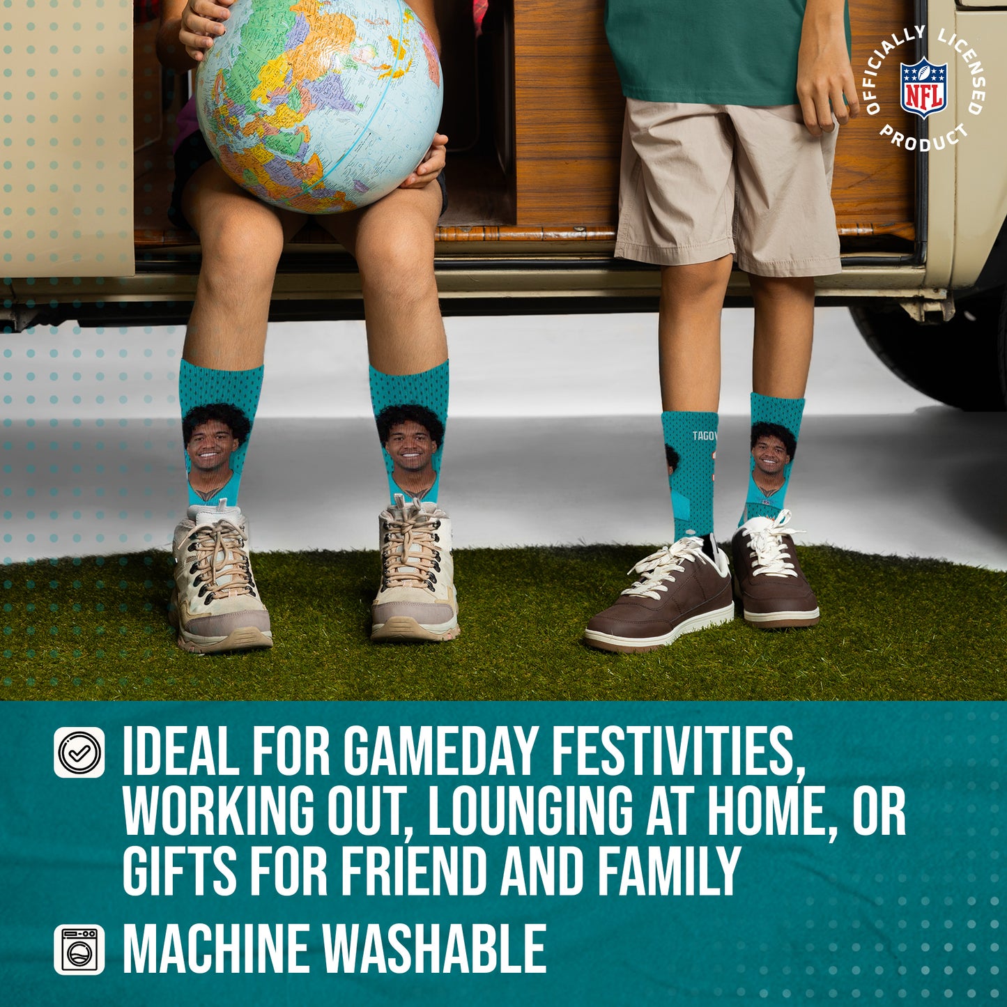 Miami Dolphins NFL Youth Roster Player Crew Socks - Aqua