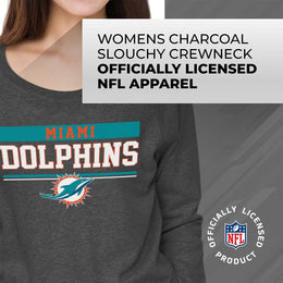 Miami Dolphins NFL Womens Charcoal Crew Neck Football Apparel - Charcoal