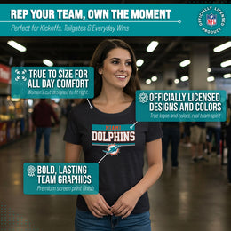 Miami Dolphins NFL Women's Team Block Charcoal Tagless T-Shirt - Charcoal