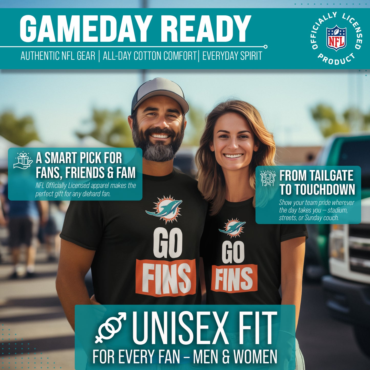 Miami Dolphins NFL Adult Team Slogan Unisex T-Shirt - Black