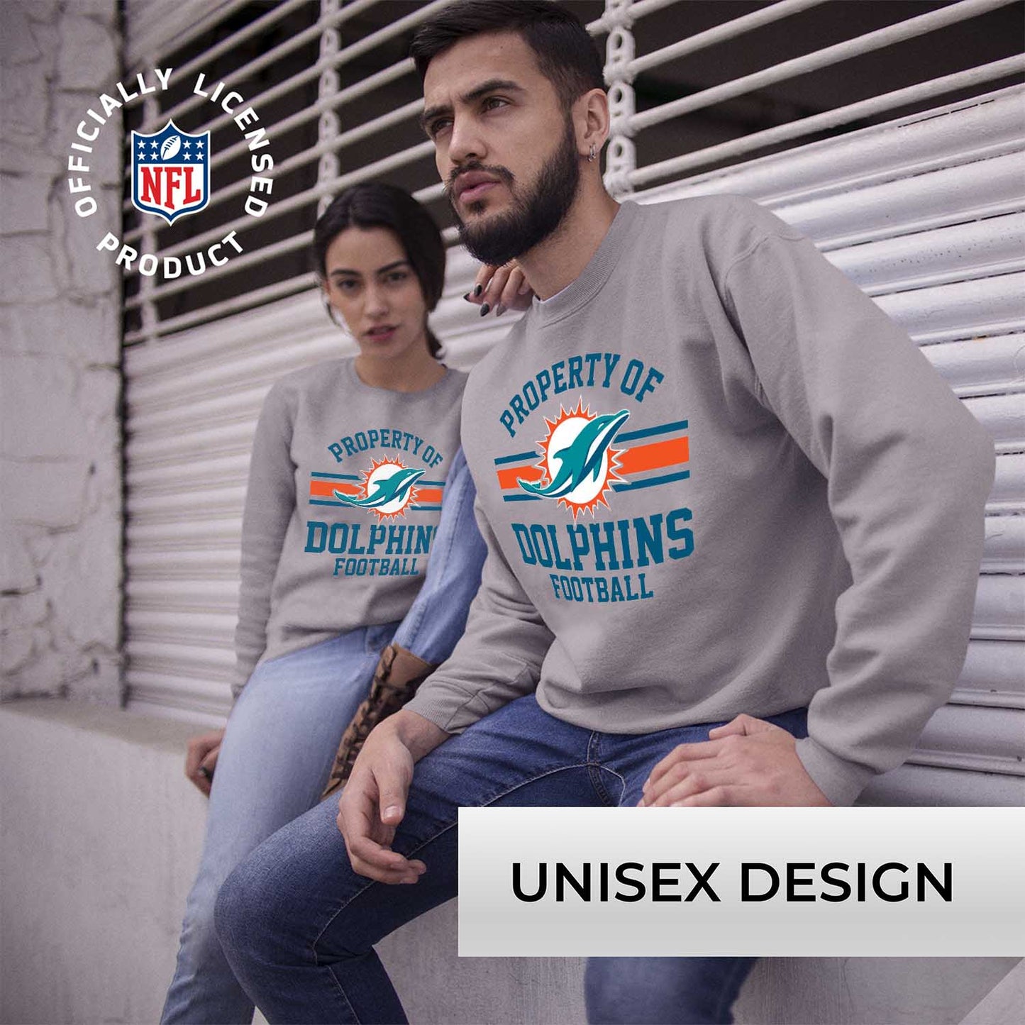 Miami Dolphins NFL Adult Property Of Crewneck Fleece Sweatshirt - Sport Gray