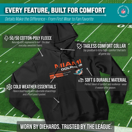Miami Dolphins Adult NFL Speed Stat Sheet Fleece Hooded Sweatshirt - Black
