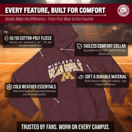 Minnesota Golden Gophers NCAA Adult Unisex Starting Fresh Heathered Hooded Fleece Sweatshirt - Maroon Heather