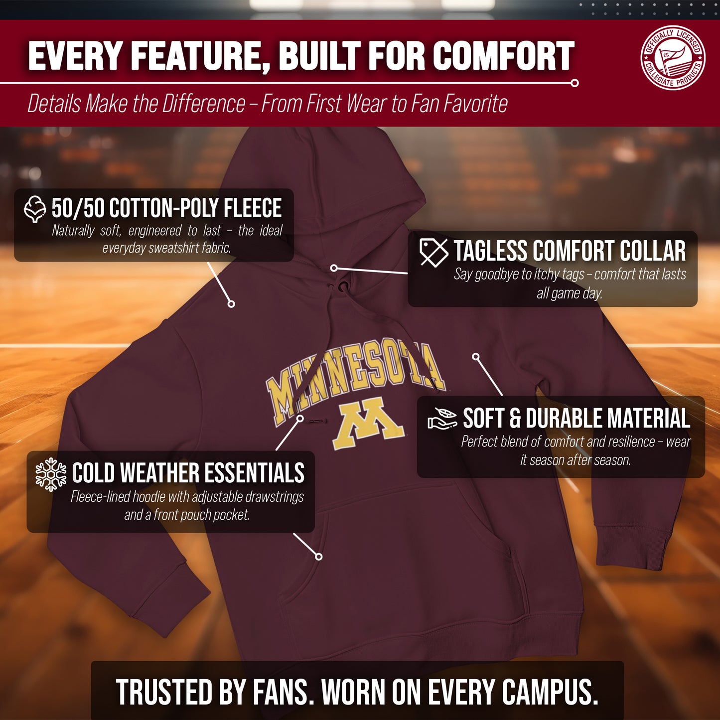 Minnesota Golden Gophers Adult Arch & Logo Soft Style Gameday Hooded Sweatshirt - Maroon